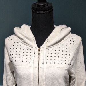 American Eagle Outfitters Cream Studded Zip-Up Hoodie